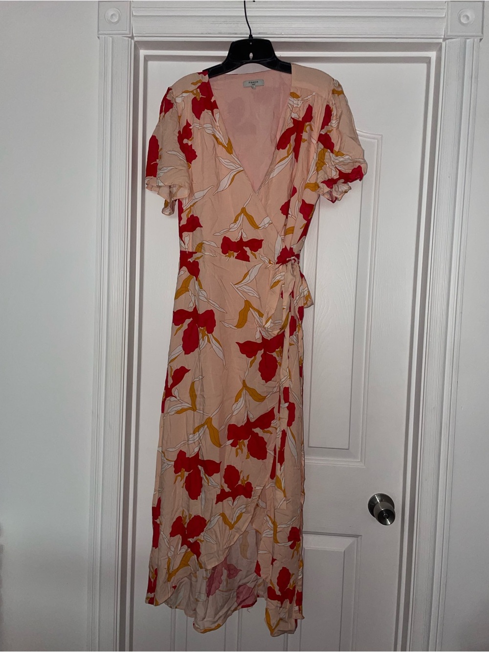 FRNCH Paris Anthropologie Coral/orange Floral Maxi Wrap Dress Sz Large